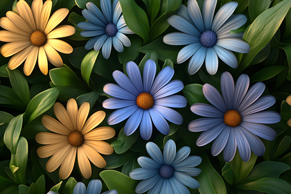 Daisy Flowers with Green Leaves