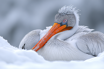 Dalmatian Pelican in Snow