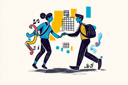 Dancing Duo with Music and Grid Elements