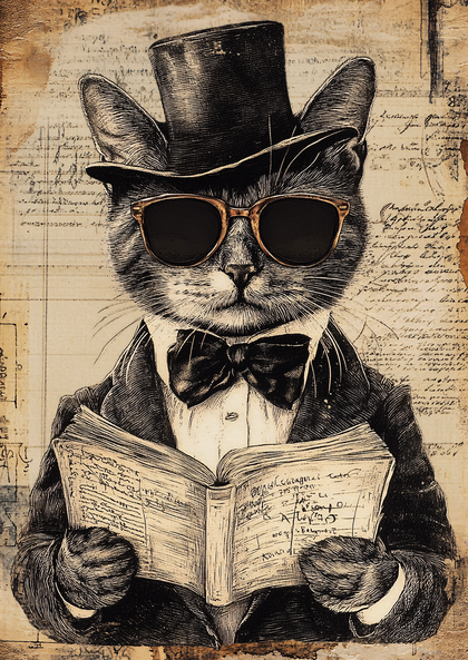 Dapper Cat Reading a Book
