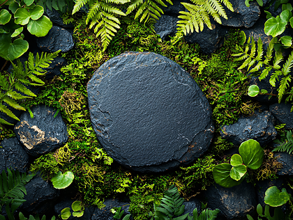 Dark Forest Rocks And Plants