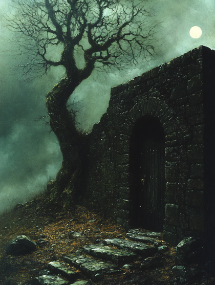 Dark Stone Archway Under Moonlight