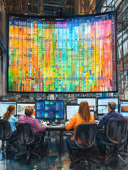 Data Analysis Control Room Watercolor Painting