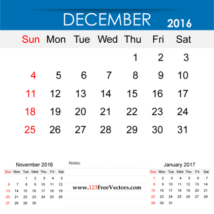 December 2016 Calendar Printable