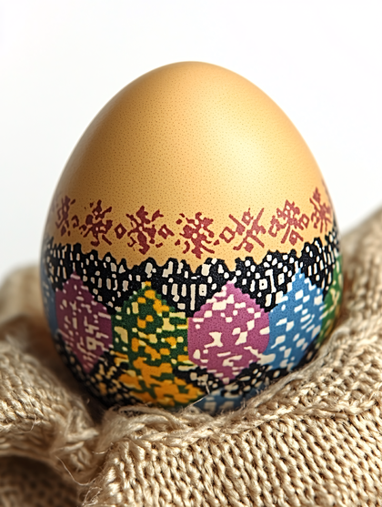 Decorated Easter Egg on Burlap