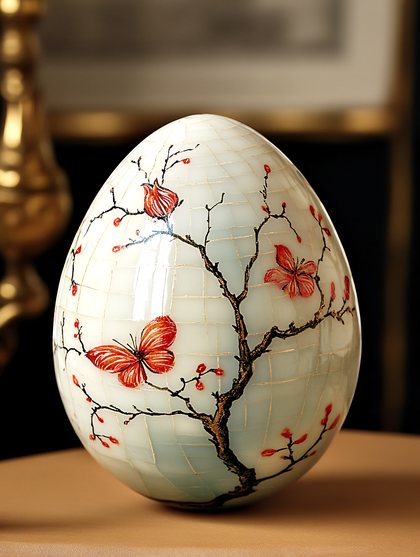 Decorative Egg with Butterfly and Floral Design