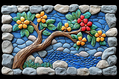 Decorative Tree And Flowers Stone Art