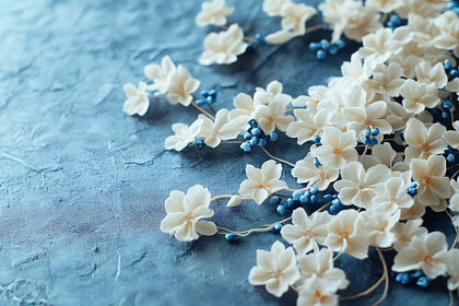 Delicate Floral Arrangement on Blue Background