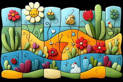 Desert Bloom Wooden Blocks Scene
