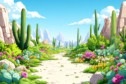 Desert Blooms in Cartoon Style