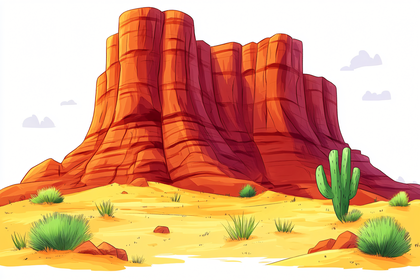 Desert Landscape with Red Rock Formation