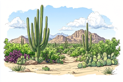 Desert Landscape With Saguaro Cacti