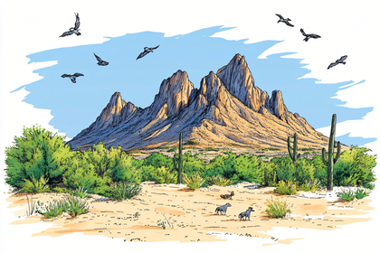 Desert Mountain Landscape with Wildlife