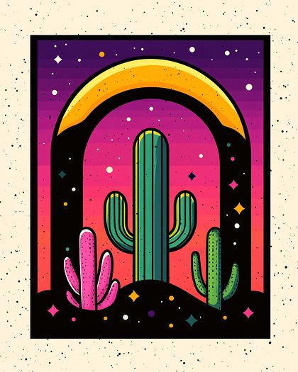 Desert Night Cactus Scene