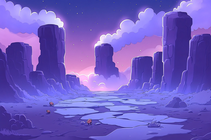 Desert Night Landscape with Rock Formations