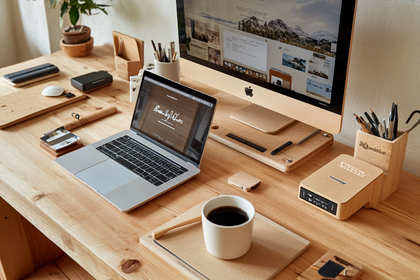 Desk Setup With Apple Computers And Coffee Cup