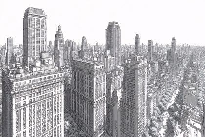 Free Download Black and White Line Art Cityscape Illustration