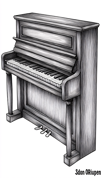 Detailed Upright Piano Illustration