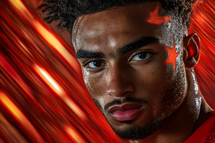 Determined Athlete with Star Face Paint