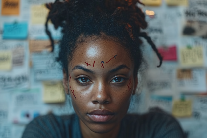 Determined Gaze Woman With Face Markings