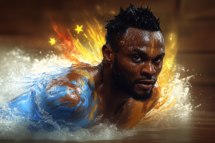 Determined Swimmer Emerging from Water