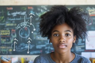 Determined Young Student with Chalkboard Background
