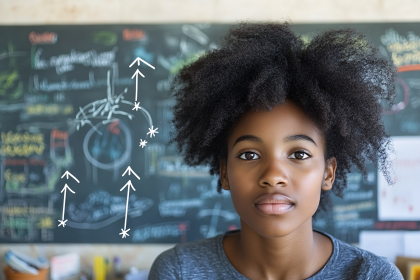 Determined Young Student with Chalkboard Background