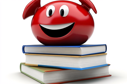 Devil Smiley Face on Stack of Books