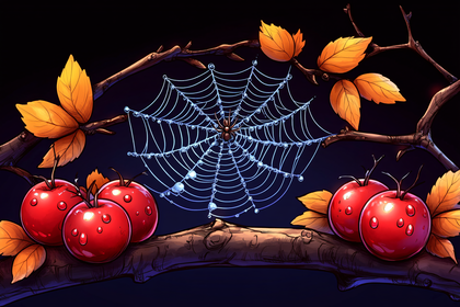 Dew Covered Spiderweb with Apples