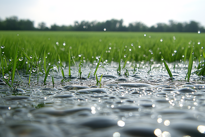 Dew Droplets On Green Grass