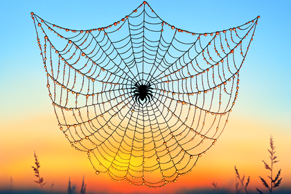 Dewy Spiderweb At Sunrise