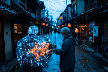 Digital Gift On A Rainy Street
