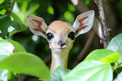 Dik Dik Peeking Through Leaves