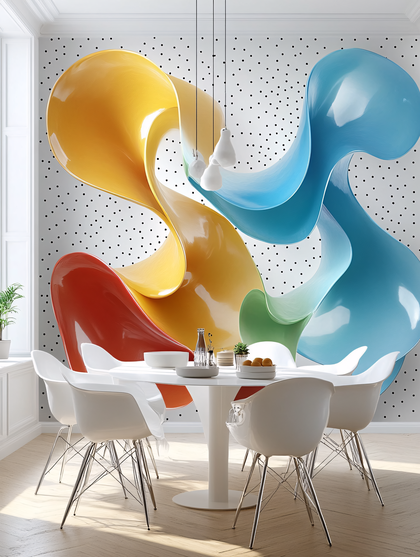 Dining Room with Abstract Swirl Sculptures