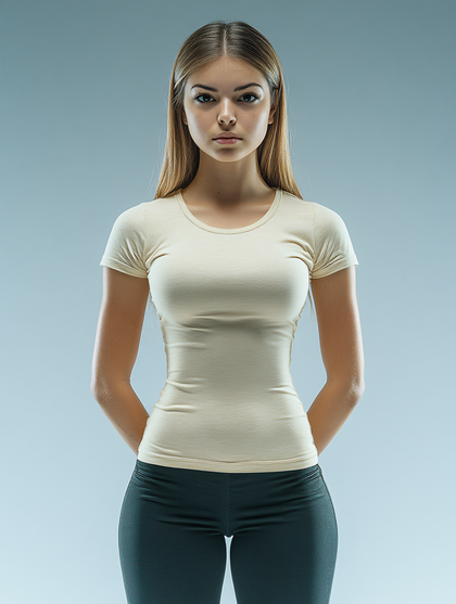 Direct Gaze of a Young Woman in Casual Sportswear