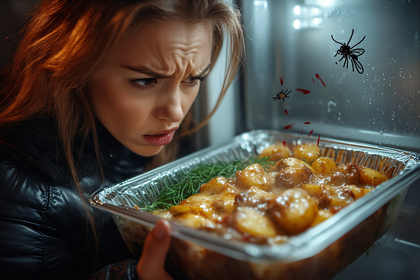 Disgusted Woman Inspecting Spoiled Food