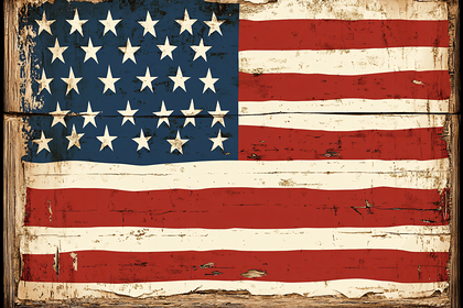Distressed American Flag On Wooden Planks