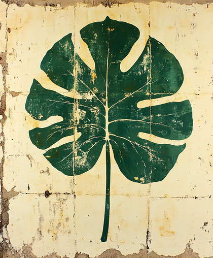 Distressed Green Monstera Leaf