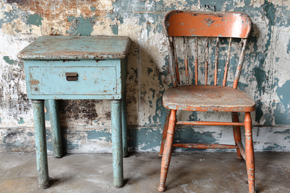 Distressed Side Table And Chair