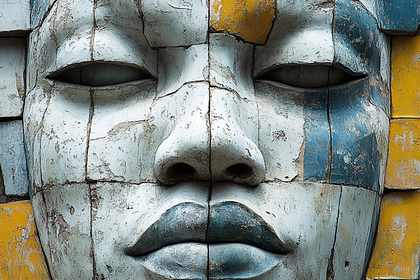 Distressed Wooden Face Sculpture