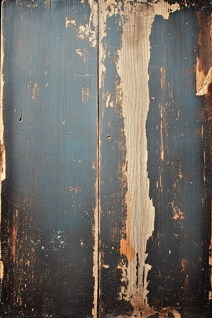 Distressed Wooden Surface With Peeling Blue Paint