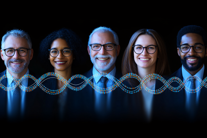 Diverse Professionals with DNA Strand