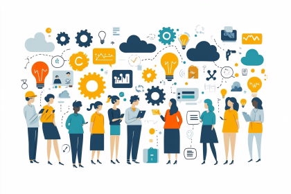 Diverse Team Collaboration with Innovation Icons