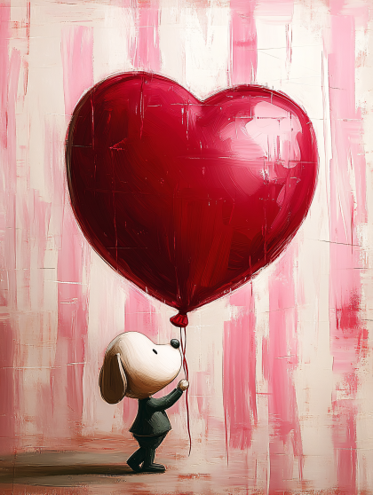 Dog Holding Heart Balloon