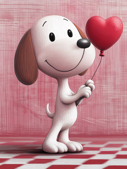 Dog Holding Heart Balloon
