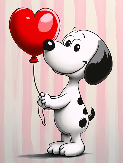 Dog Holding Heart Balloon