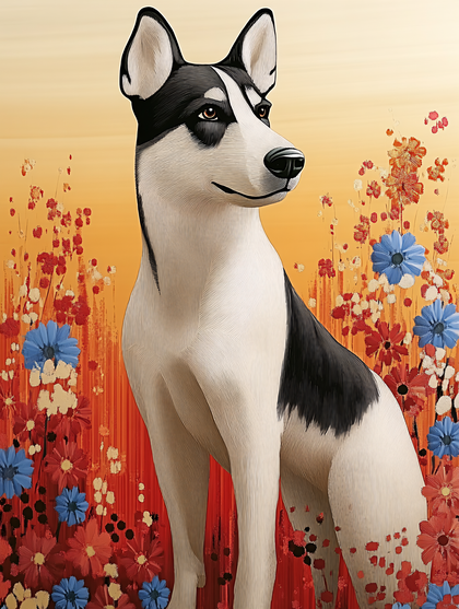 Dog Portrait In Floral Setting