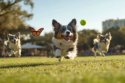 Dogs Chasing Butterfly