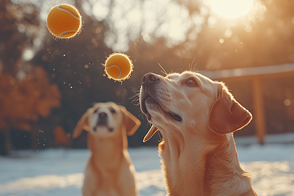 Dogs Chasing Tennis Balls