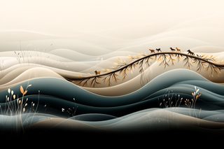 Dogs On A Branch In Abstract Landscape